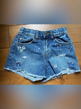 Stitch Zara Blue Embroidered Denim Shorts with Floral & Character Motifs